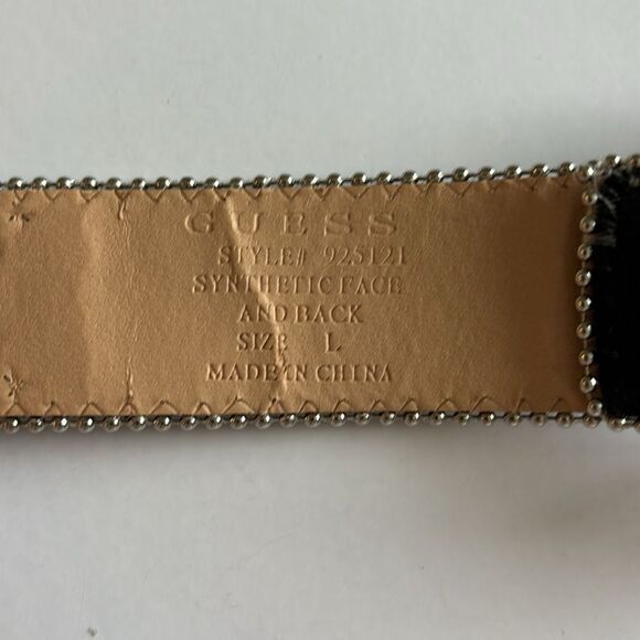 Guess Black Suede Studded Western Style Belt Silver Buckle Size Large - Picture 6 of 9